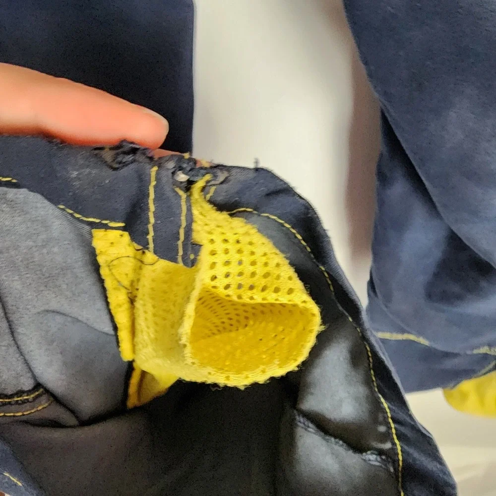 Vintage Navy Cargo Pants Yellow Contrast Stitch Mesh Zip Hem Wide Leg Streetwear